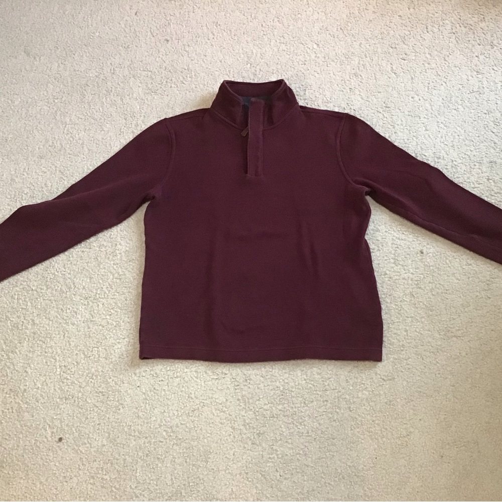 Men’s Lachlan quarter zip sweater, size L, maroon, cotton,VGC
